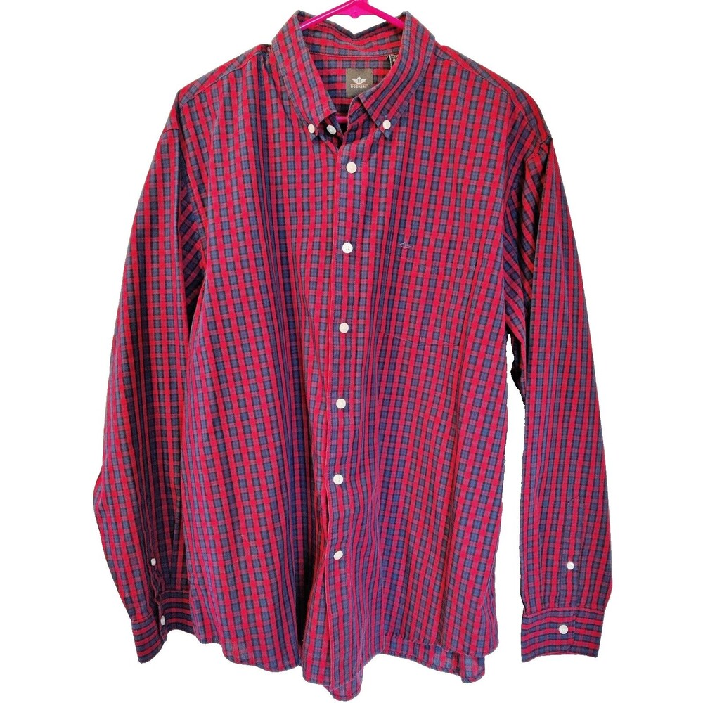 Dockers Long Sleeve Red-Blue Plaid Button Down Shirt Size XL